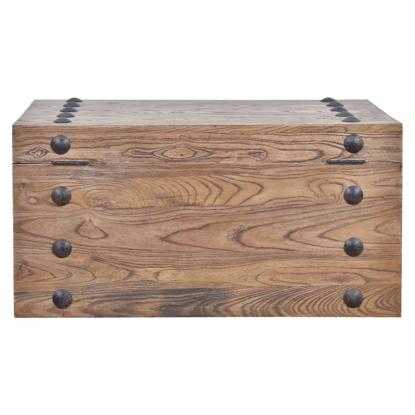 BASIL NAILHEAD OLD ELM TRUNK SIDE TABLE NATURAL WITH IRON ACCENTS - MyChocolateWood