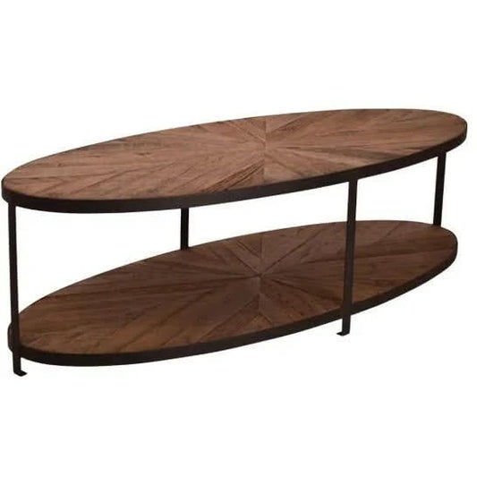 BASIL XL OVAL 2 TIER RECLAIMED OAK & IRON COFFEE TABLE - MyChocolateWood
