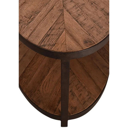 BASIL XL OVAL 2 TIER RECLAIMED OAK & IRON COFFEE TABLE - MyChocolateWood