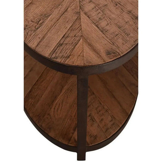 BASIL XL OVAL 2 TIER RECLAIMED OAK & IRON COFFEE TABLE - MyChocolateWood