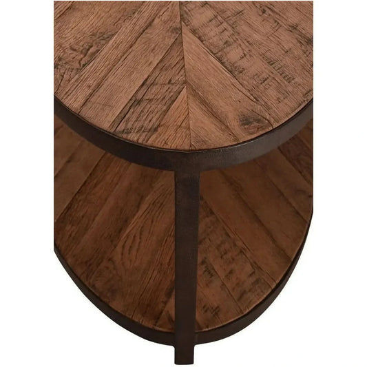 BASIL XL OVAL 2 TIER RECLAIMED OAK & IRON COFFEE TABLE