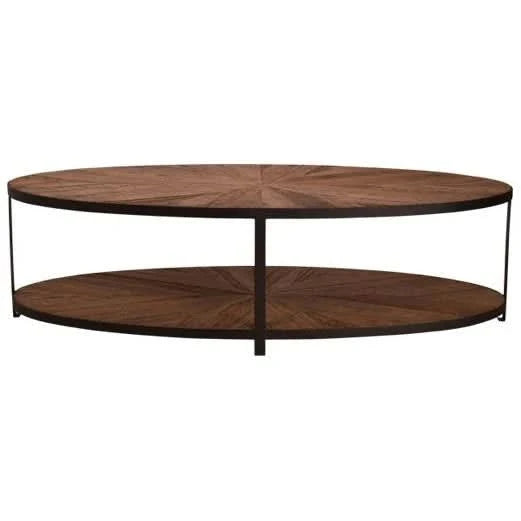 BASIL XL OVAL 2 TIER RECLAIMED OAK & IRON COFFEE TABLE - MyChocolateWood