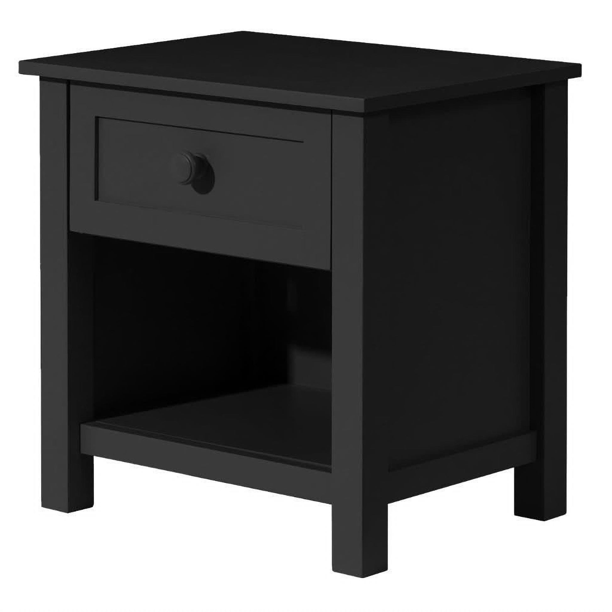 Baylin Rubberwood 1-Drawer 1-Shelf Bedside Table in Black - Chocolate Wood