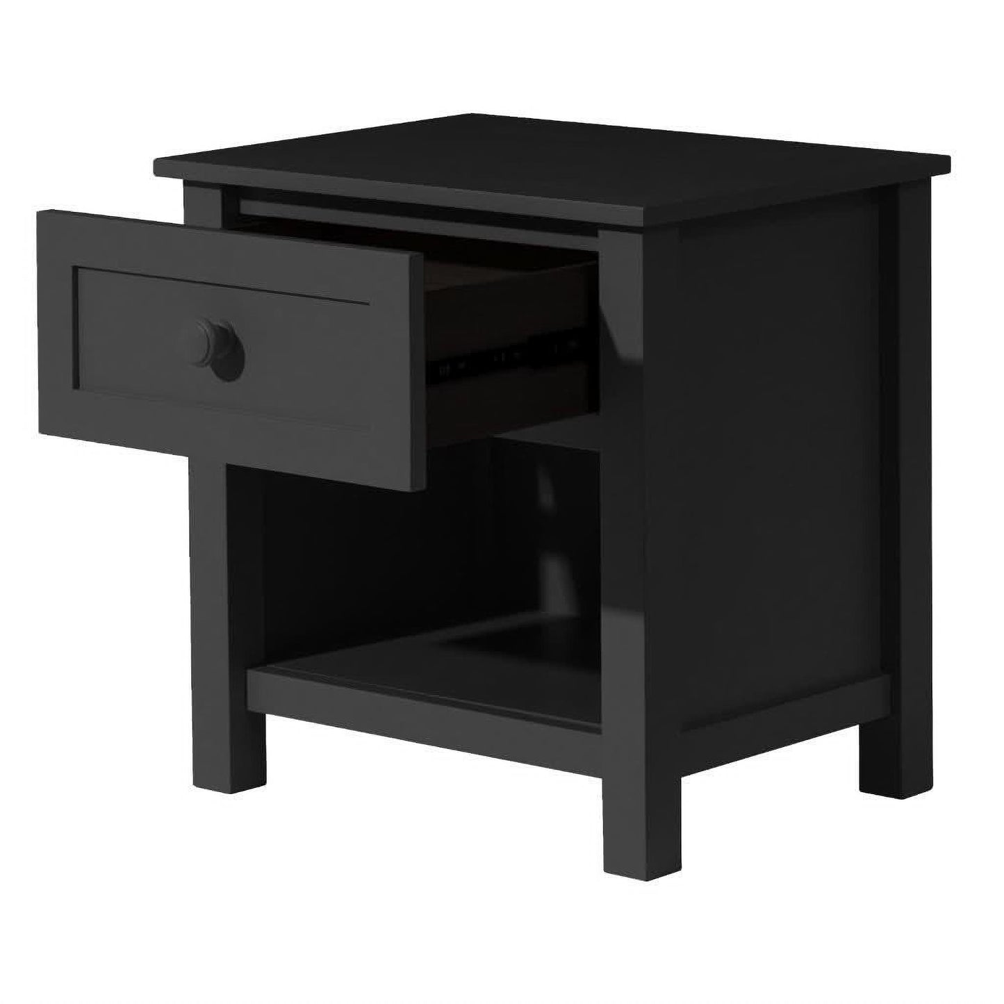 Baylin Rubberwood 1-Drawer 1-Shelf Bedside Table in Black - Chocolate Wood