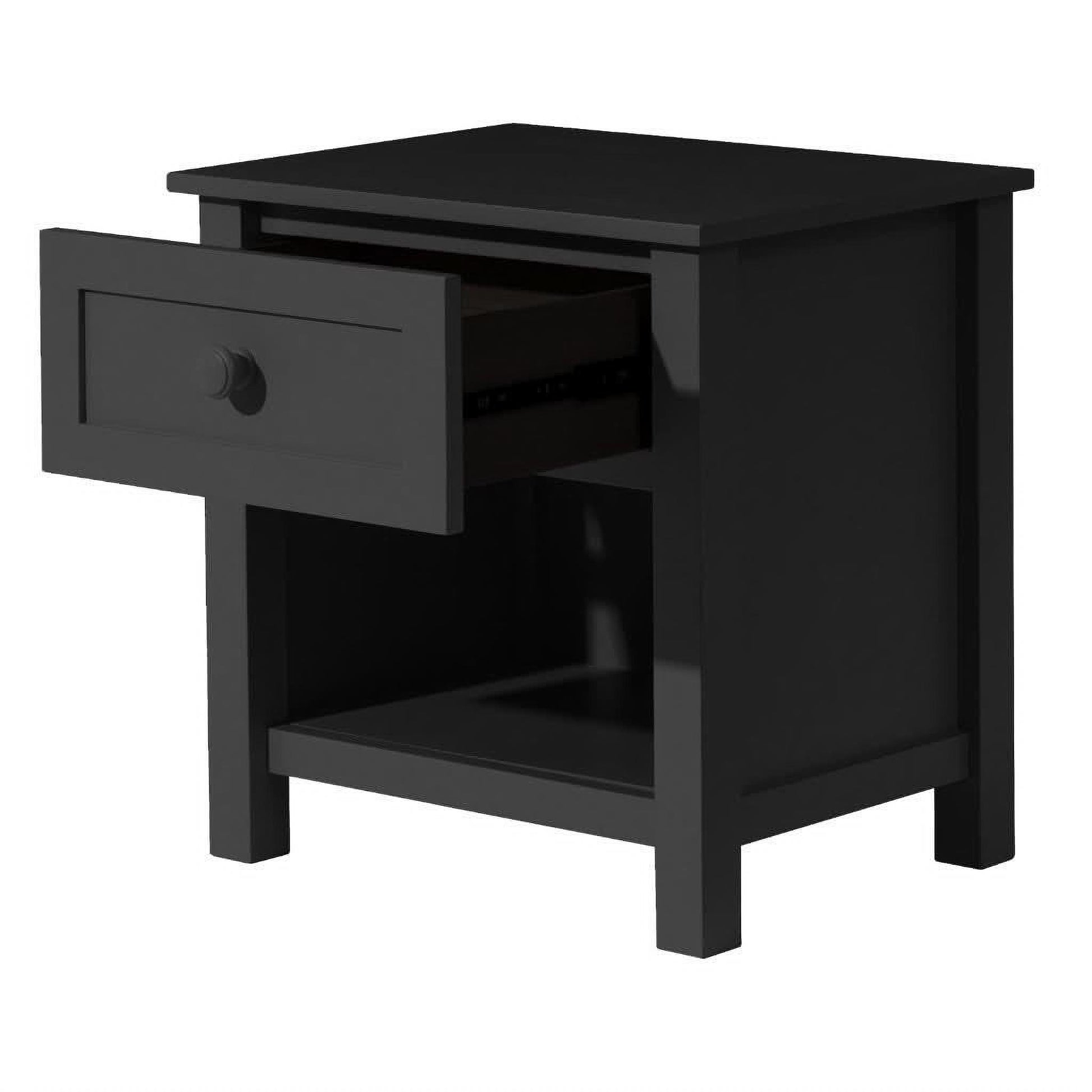 Baylin Rubberwood 1-Drawer 1-Shelf Bedside Table in Black - Chocolate Wood