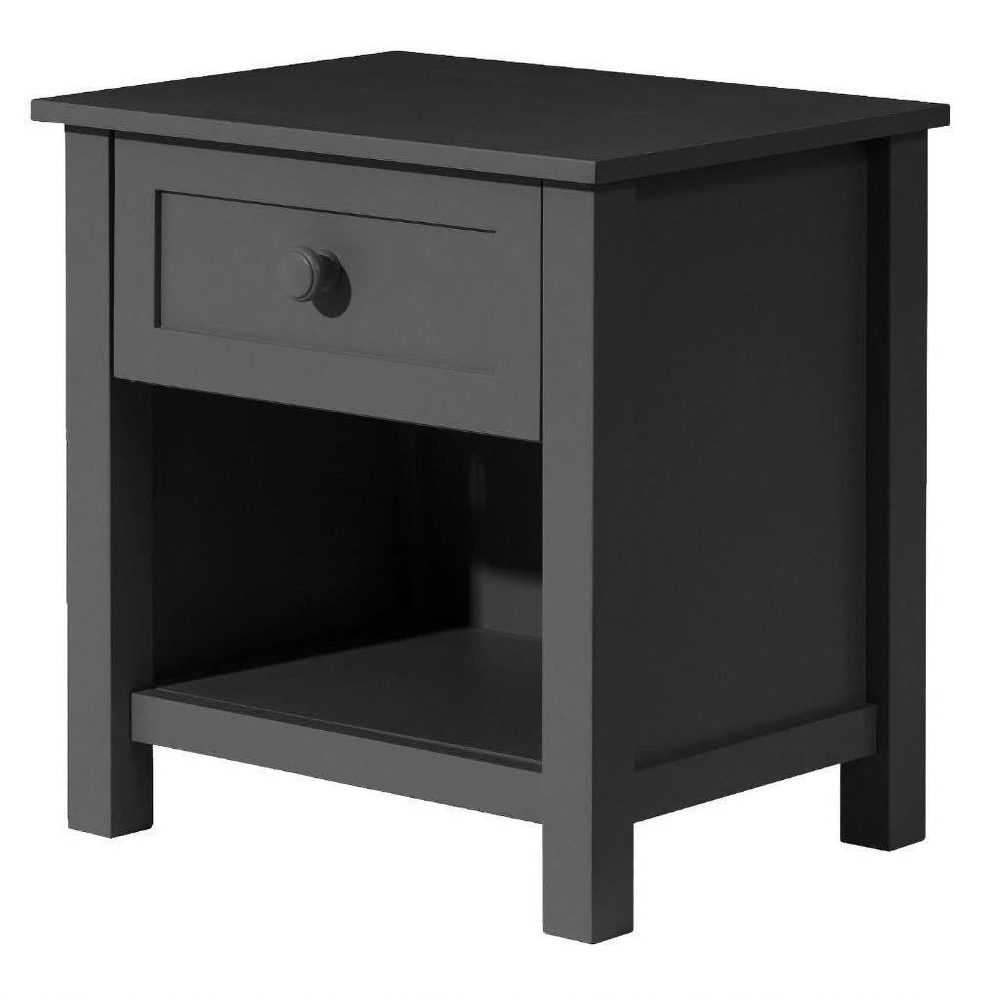 Baylin Rubberwood 1-Drawer 1-Shelf Bedside Table in Black - Chocolate Wood