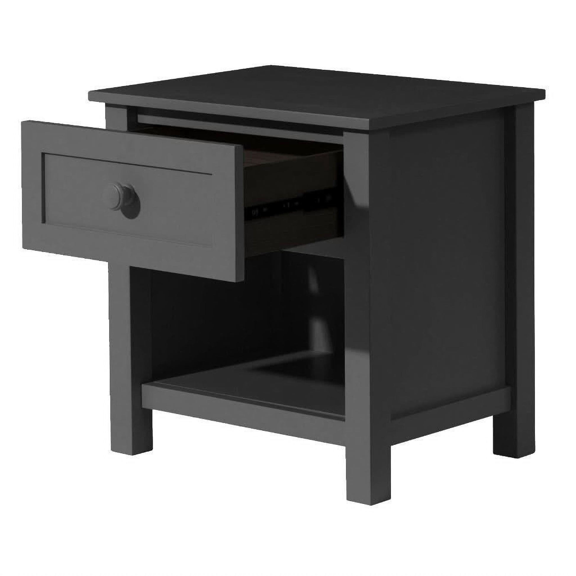Baylin Rubberwood 1-Drawer 1-Shelf Bedside Table in Black - Chocolate Wood