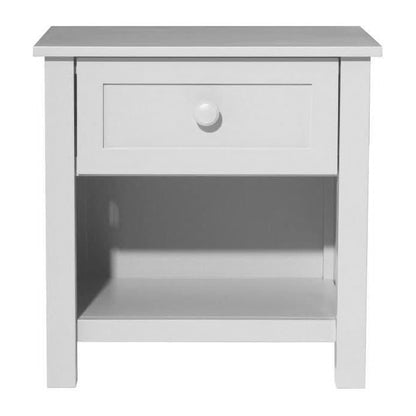 BAYLIN RUBBERWOOD 1-DRAWER  1-SHELF BEDSIDE TABLE WHITE