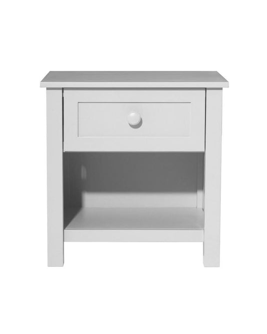 BAYLIN RUBBERWOOD 1-DRAWER  1-SHELF BEDSIDE TABLE WHITE - MyChocolateWood