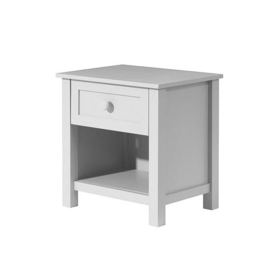 BAYLIN RUBBERWOOD 1-DRAWER 1-SHELF BEDSIDE TABLE WHITE - MyChocolateWood