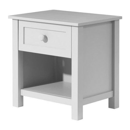 BAYLIN RUBBERWOOD 1-DRAWER 1-SHELF BEDSIDE TABLE WHITE