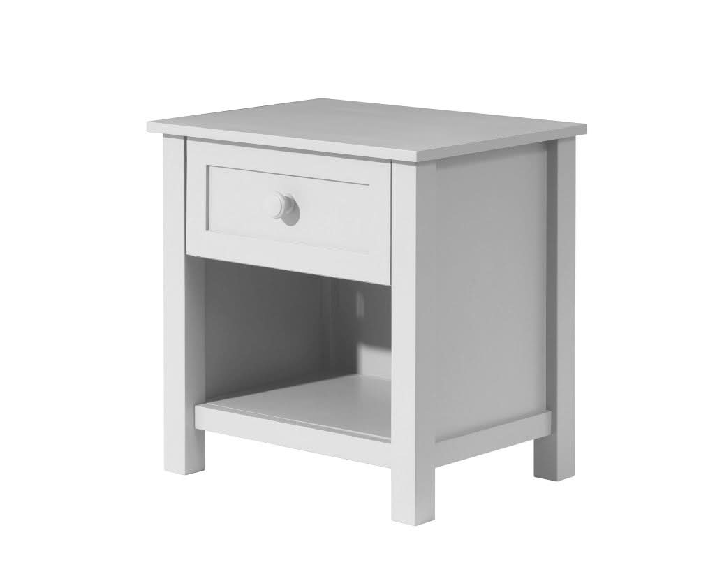 BAYLIN RUBBERWOOD 1-DRAWER  1-SHELF BEDSIDE TABLE WHITE - MyChocolateWood