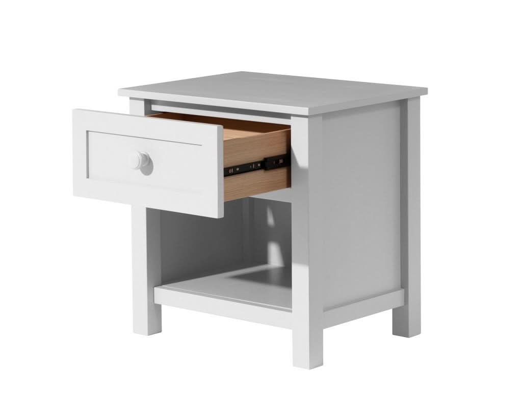 BAYLIN RUBBERWOOD 1-DRAWER  1-SHELF BEDSIDE TABLE WHITE - MyChocolateWood