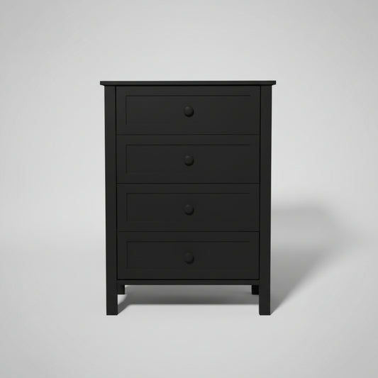 BAYLIN RUBBERWOOD 4 DRAWER TALLBOY/CHEST OF 4 DRAWERS BLACK - MyChocolateWood