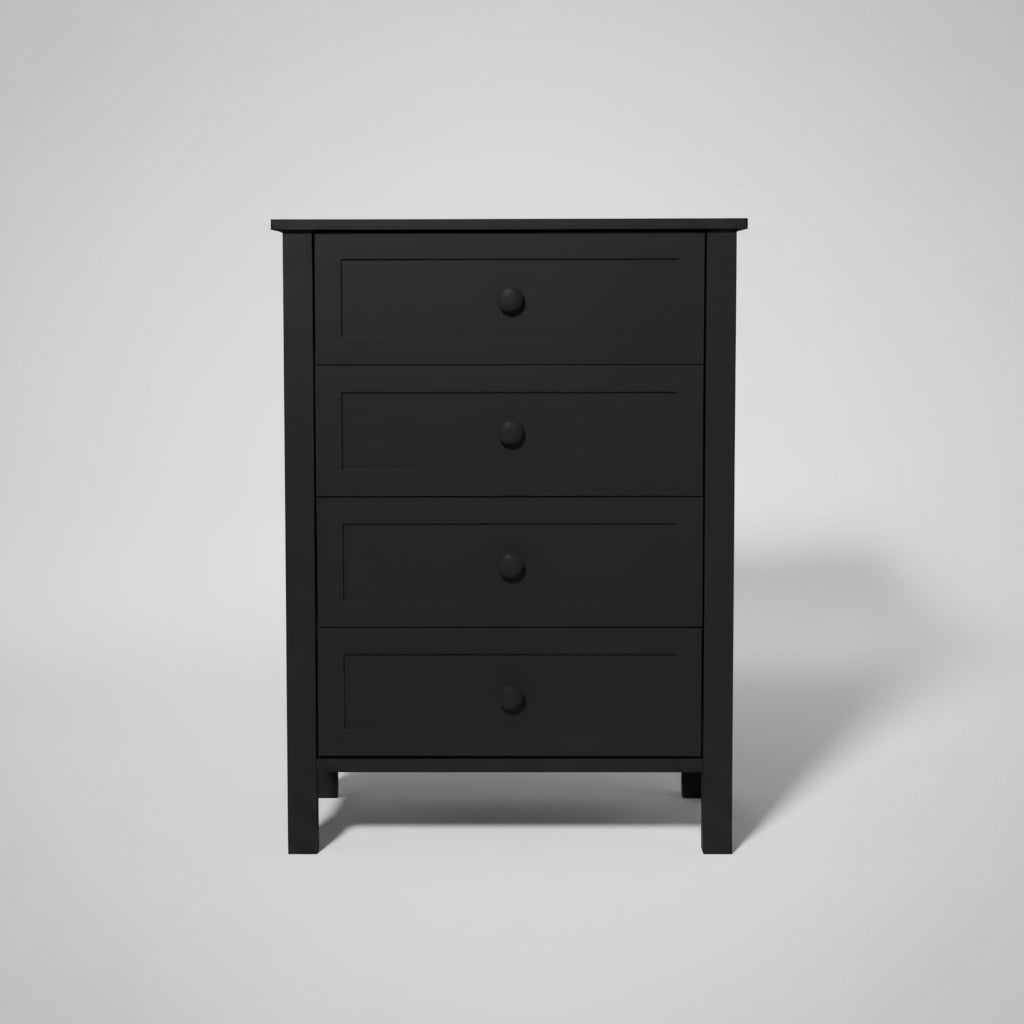 Baylin Rubberwood 4-Drawer Tallboy in Black - Chocolate Wood