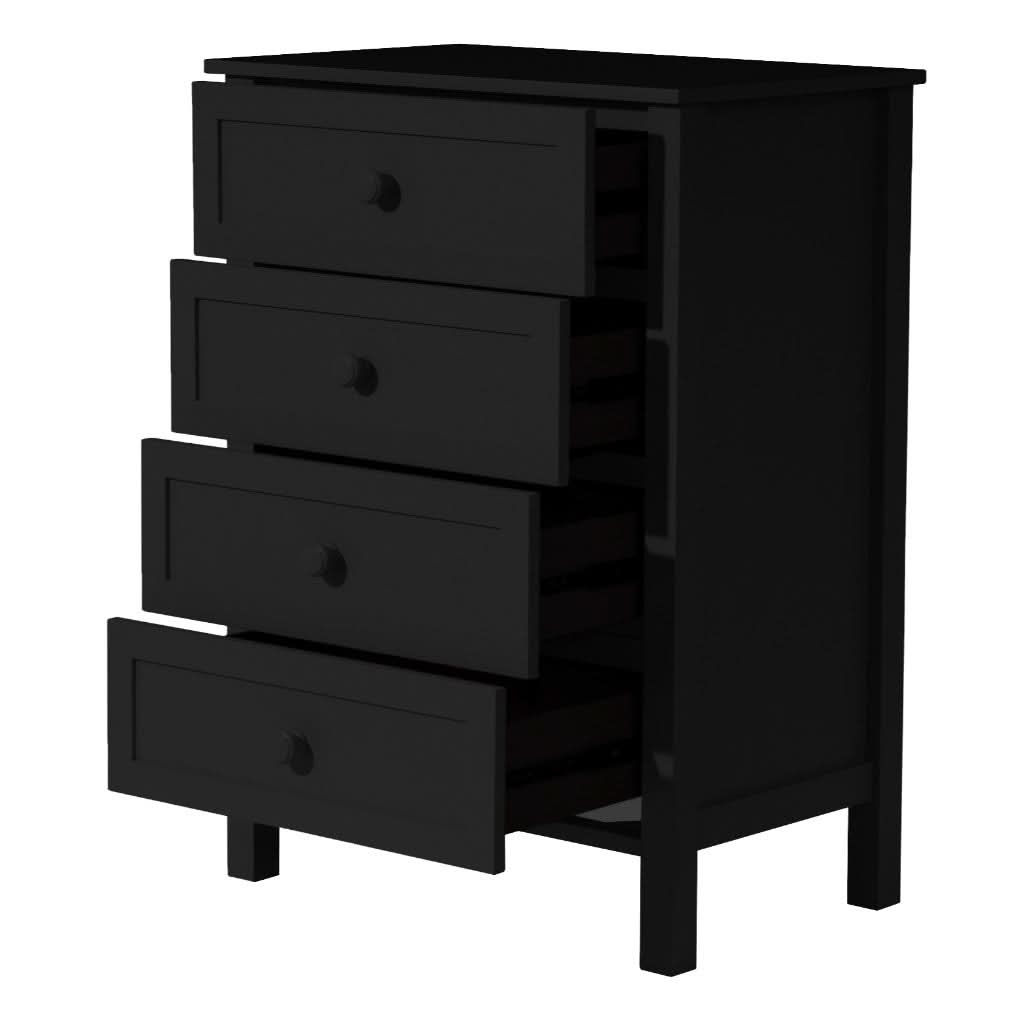 Baylin Rubberwood 4-Drawer Tallboy in Black - Chocolate Wood