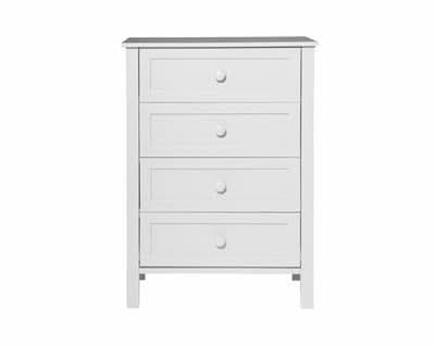 BAYLIN RUBBERWOOD 4 DRAWER TALLBOY/CHEST OF 4 DRAWERS WHITE - MyChocolateWood