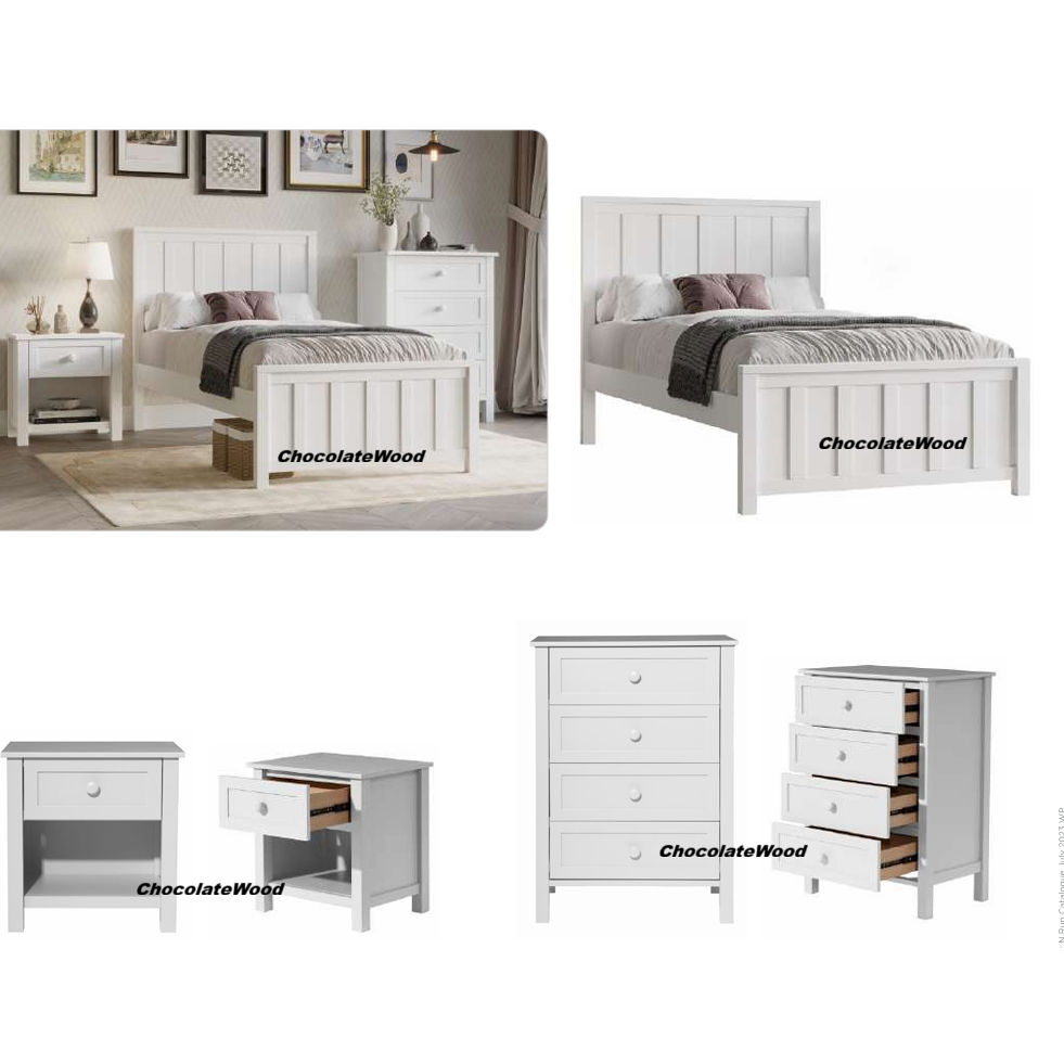 BAYLIN RUBBERWOOD SINGLE BED WHITE - MyChocolateWood