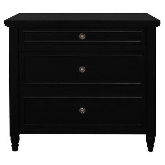 BEAU 3 DRAWERS TURN LEG CHEST OF DRAWERS BLACK - MyChocolateWood