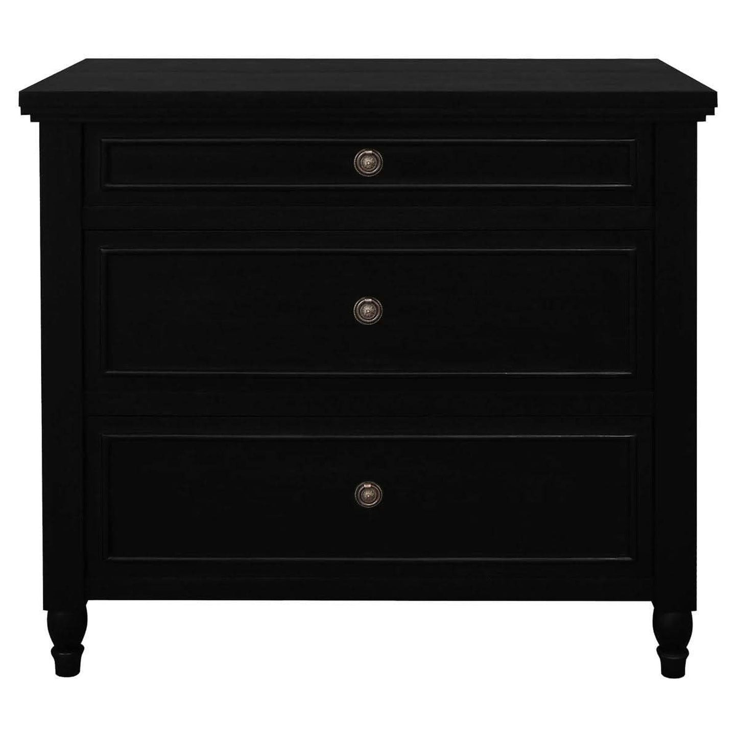 Beau 3-Drawer Turned Leg Chest of Drawers in Black - Chocolate Wood