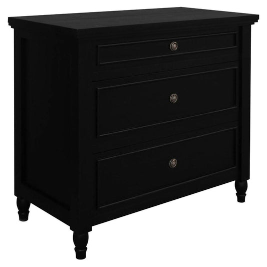 BEAU 3 DRAWERS TURN LEG CHEST OF DRAWERS BLACK - MyChocolateWood