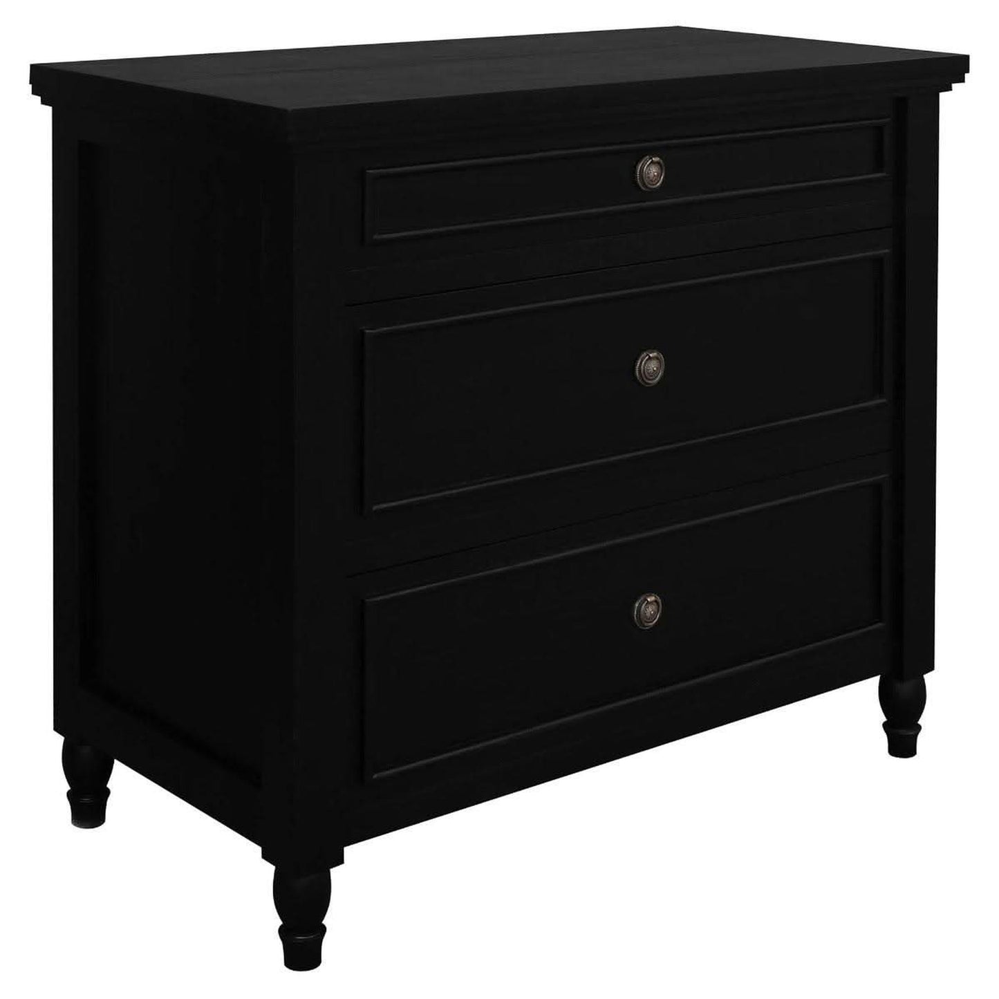 Beau 3-Drawer Turned Leg Chest of Drawers in Black - Chocolate Wood