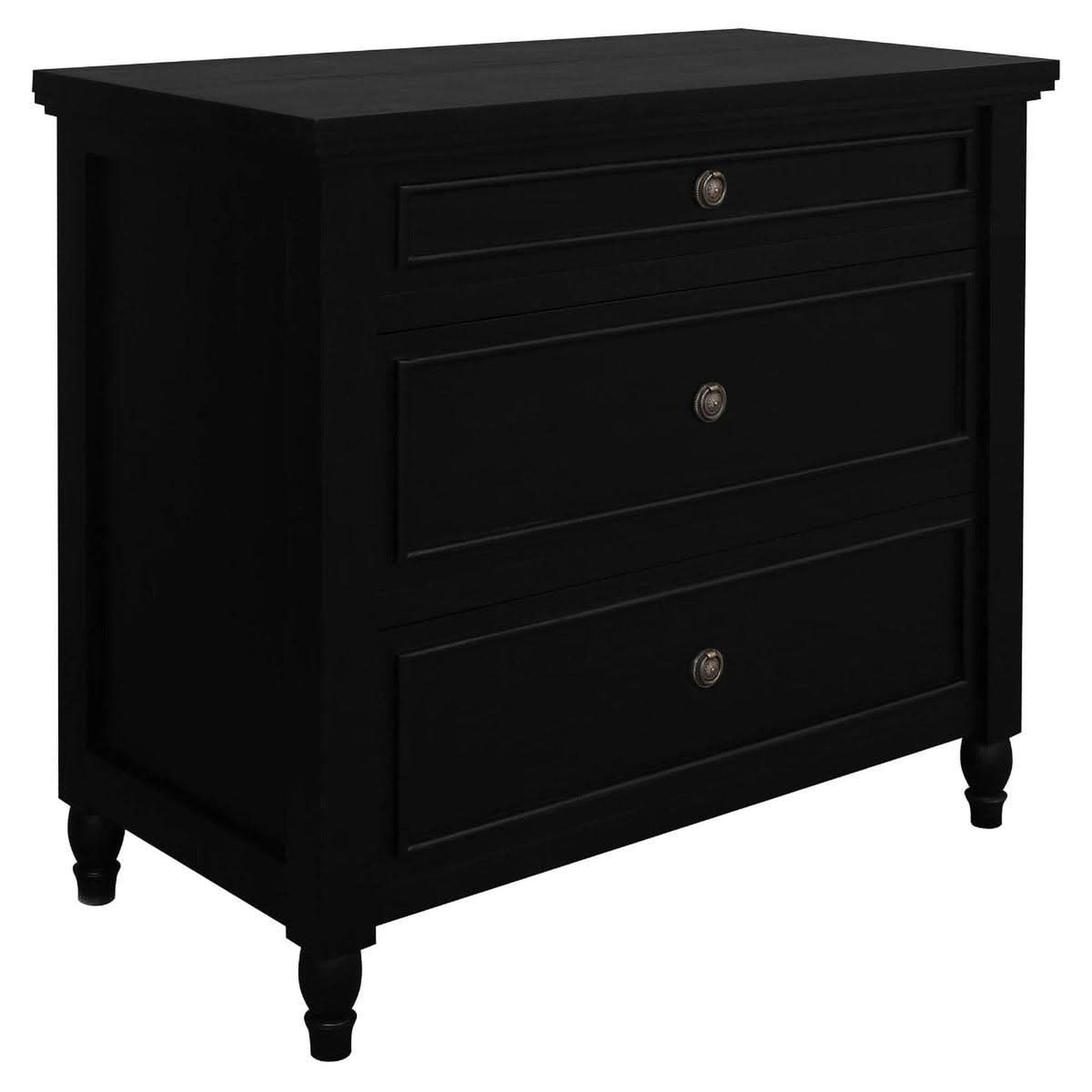 Beau 3-Drawer Turned Leg Chest of Drawers in Black - Chocolate Wood