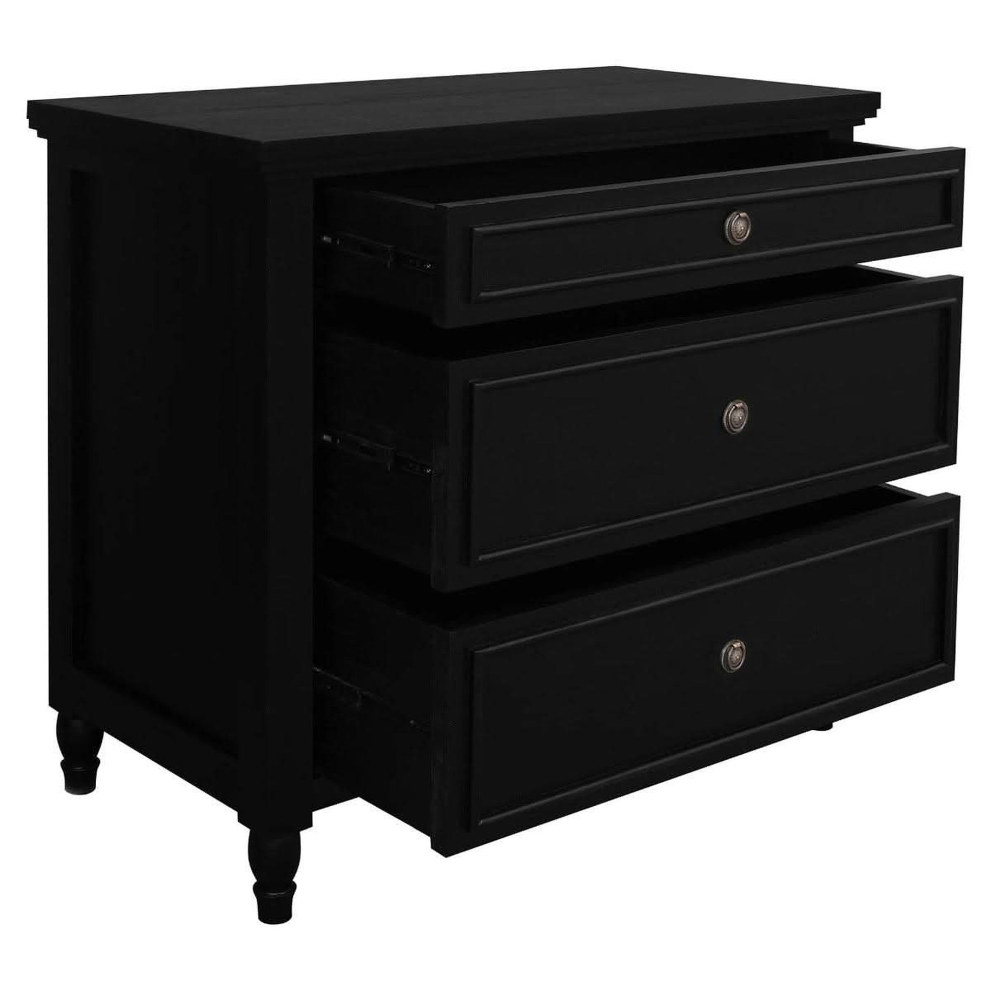 Beau 3-Drawer Turned Leg Chest of Drawers in Black - Chocolate Wood