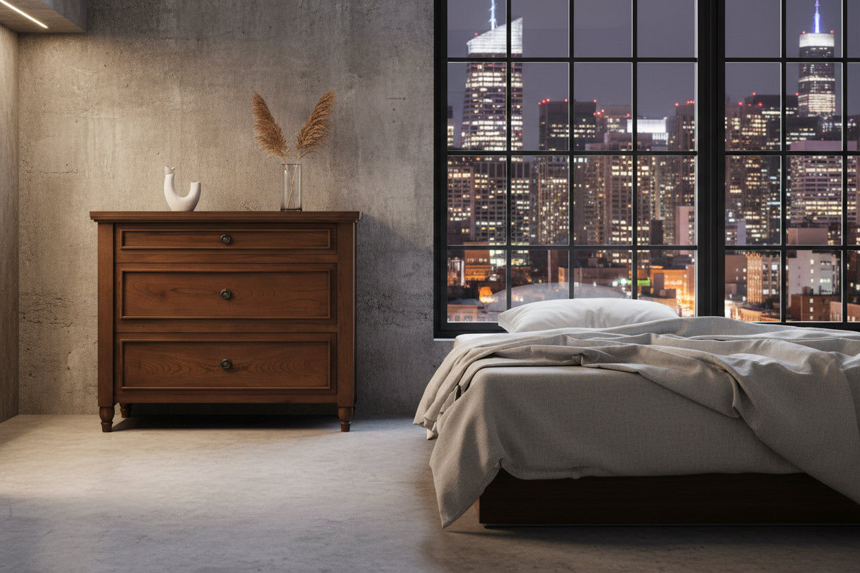 BEAU 3 DRAWERS TURN LEG CHEST OF DRAWERS WALNUT - MyChocolateWood