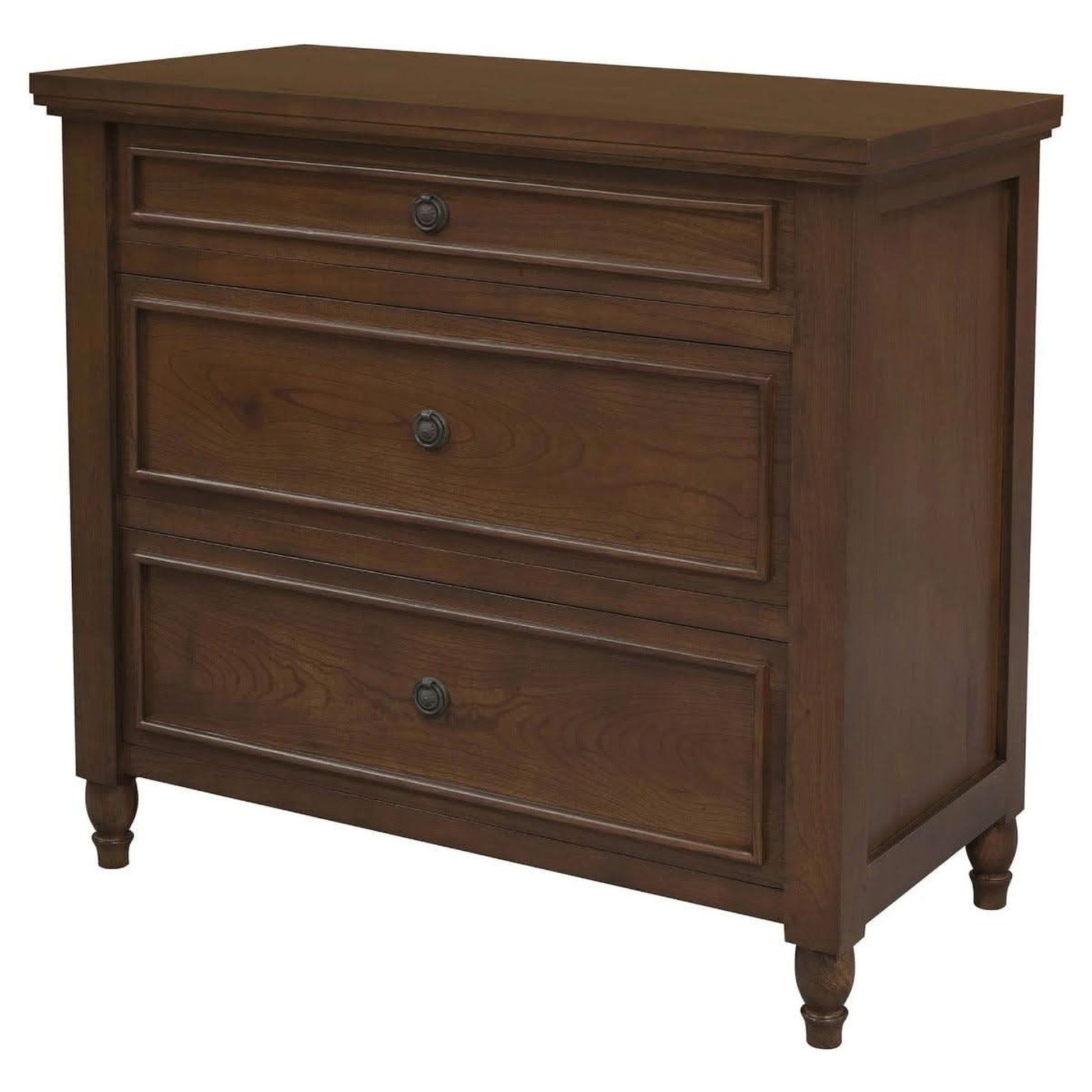 Beau 3-Drawer Turned Leg Chest of Drawers in Walnut - Chocolate Wood
