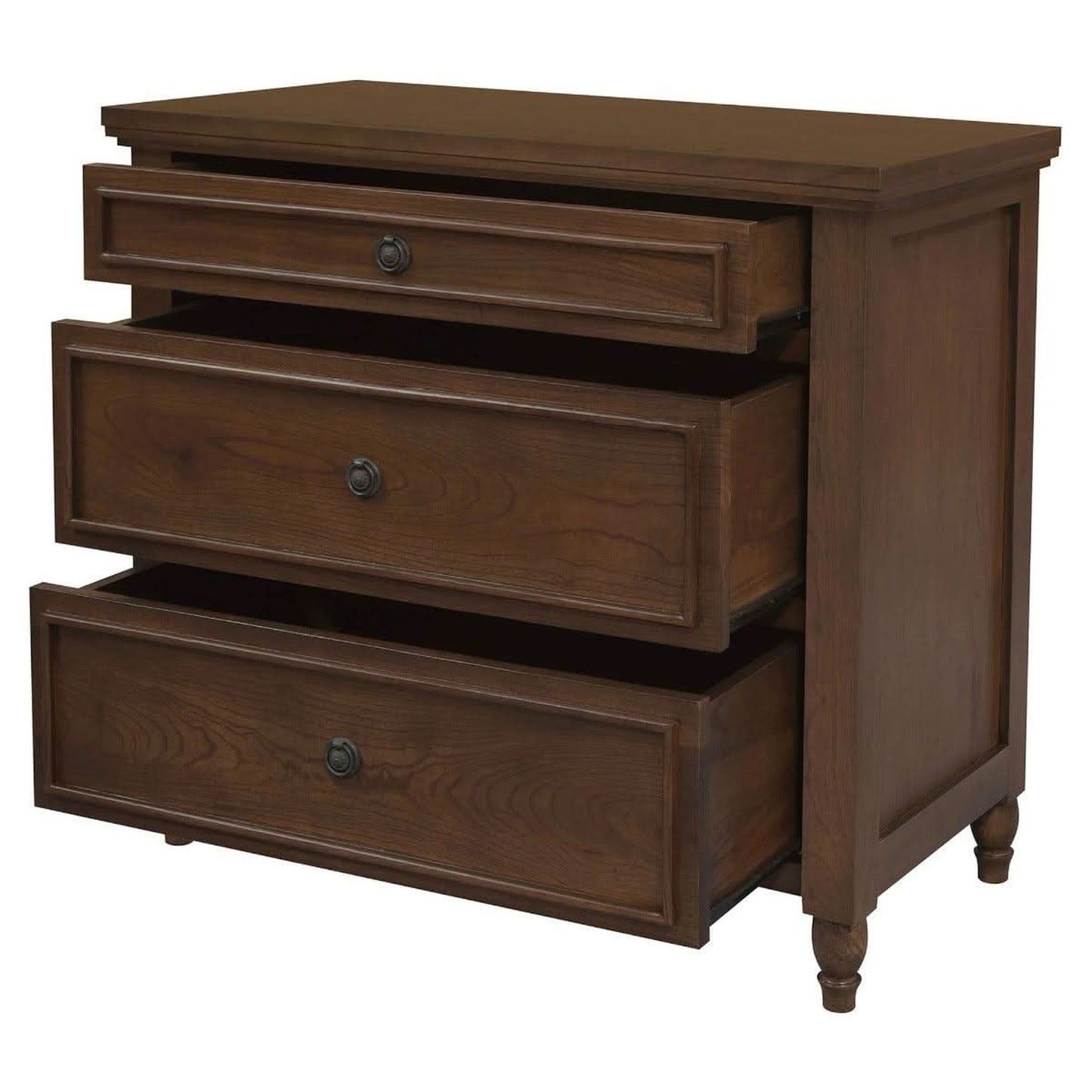 Beau 3-Drawer Turned Leg Chest of Drawers in Walnut - Chocolate Wood