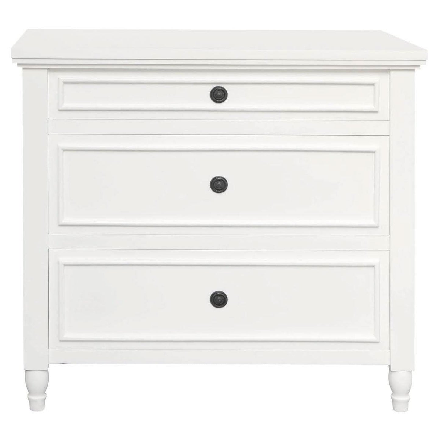 Beau 3-Drawer Turned Leg Chest of Drawers in White - Chocolate Wood