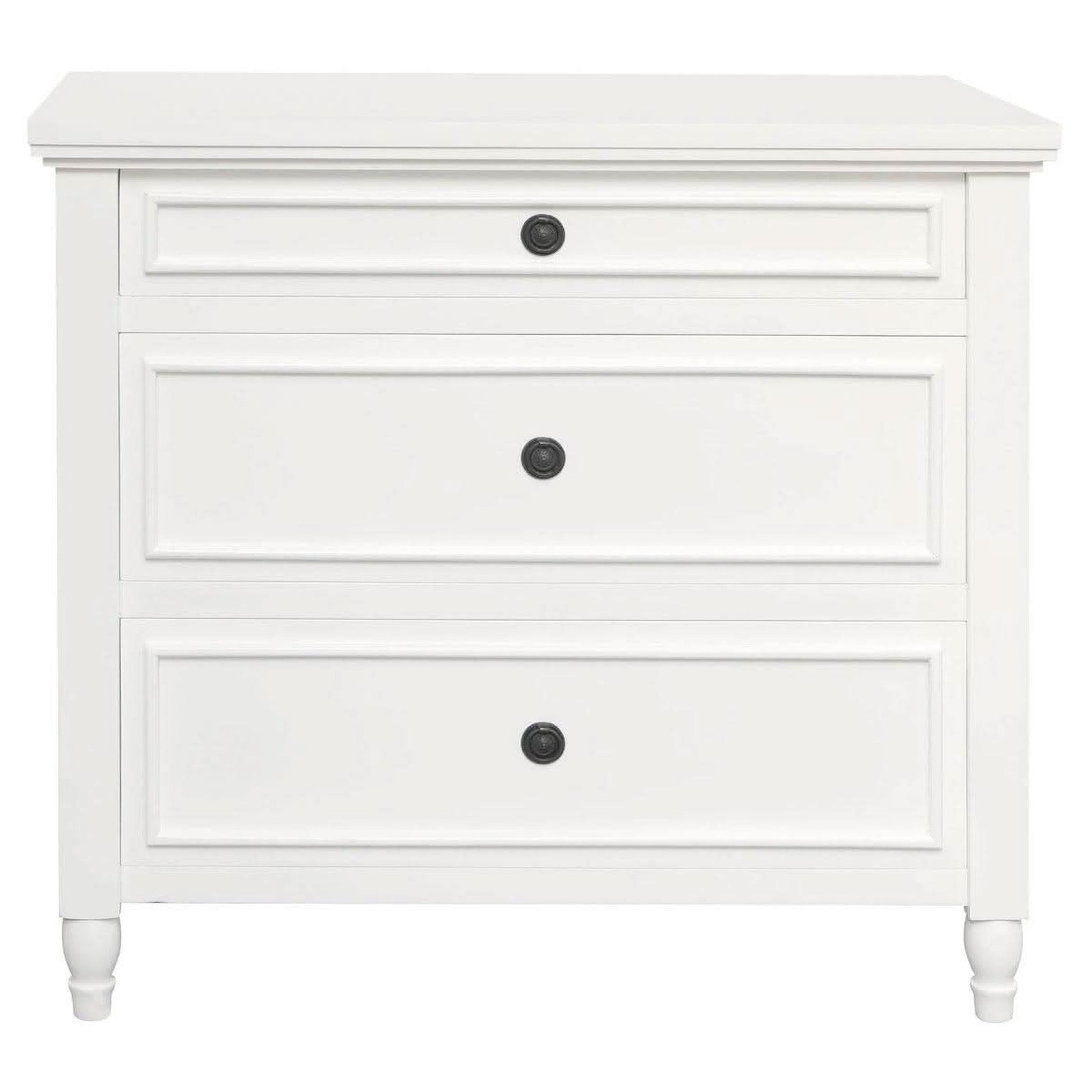 Beau 3-Drawer Turned Leg Chest of Drawers in White - Chocolate Wood