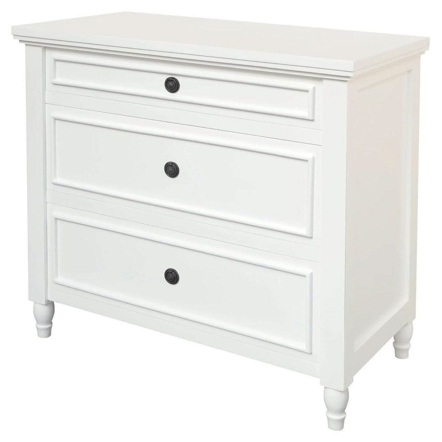 Beau 3-Drawer Turned Leg Chest of Drawers in White - Chocolate Wood