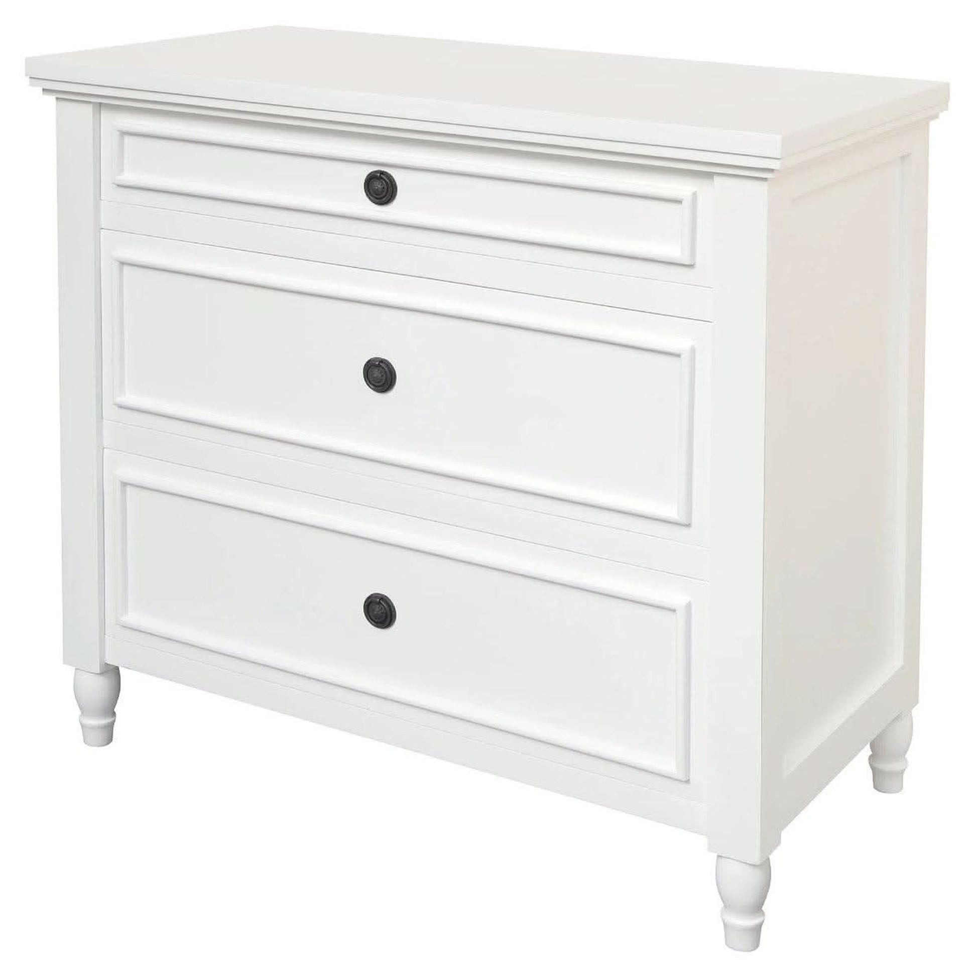 Beau 3-Drawer Turned Leg Chest of Drawers in White - Chocolate Wood