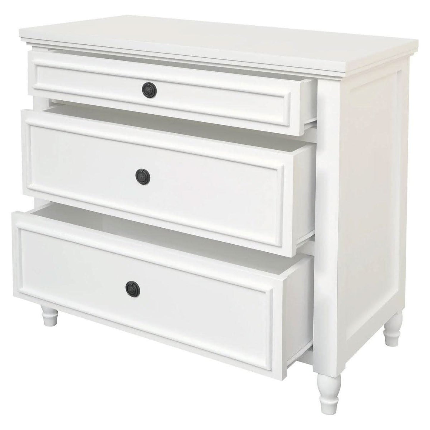 Beau 3-Drawer Turned Leg Chest of Drawers in White - Chocolate Wood