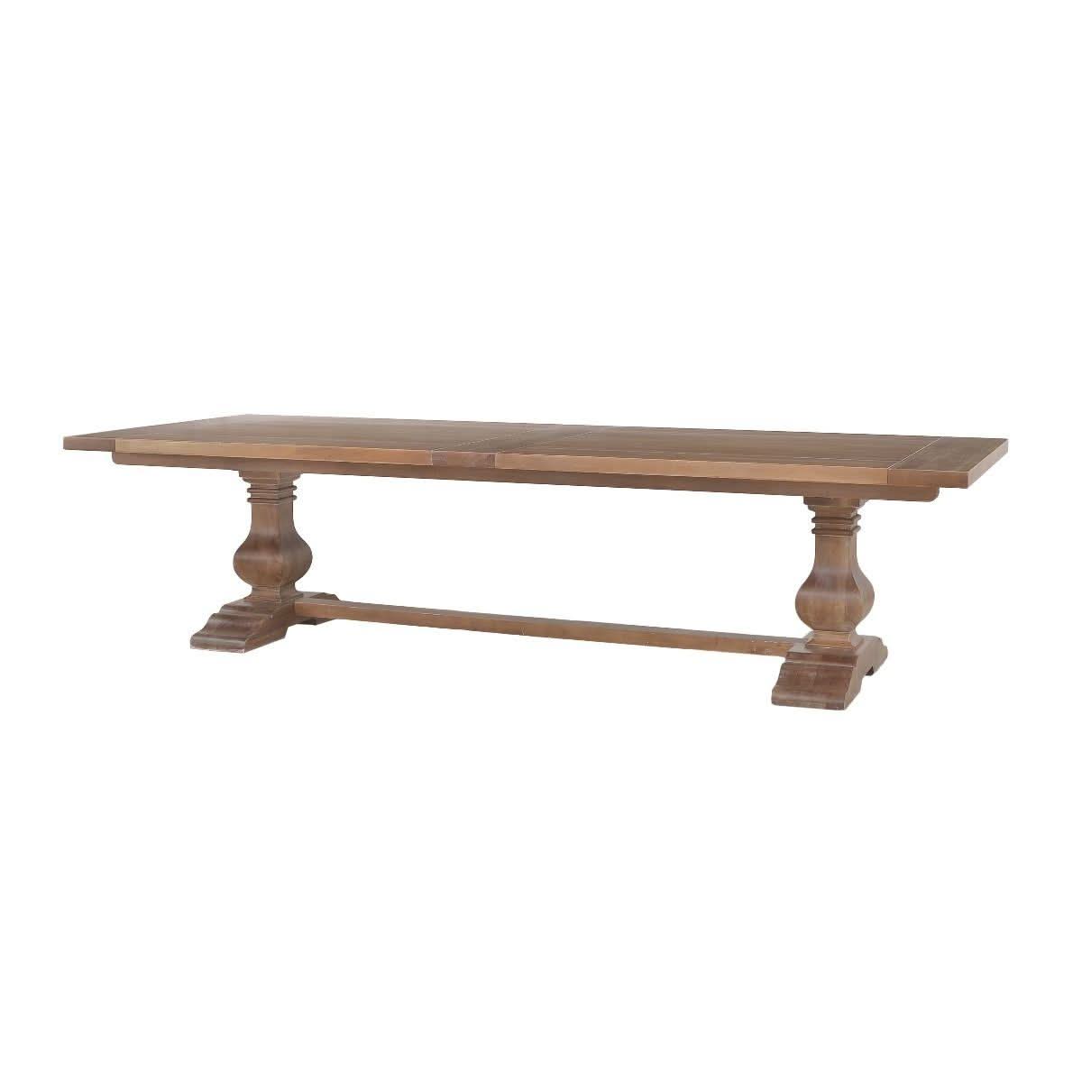 BECKETT HAMPTON STYLE SOLID MAHOGANY RECTANGULAR TRESTLE DINING TABLE IN ANTIQUE FRENCH OAK 305CM - MyChocolateWood