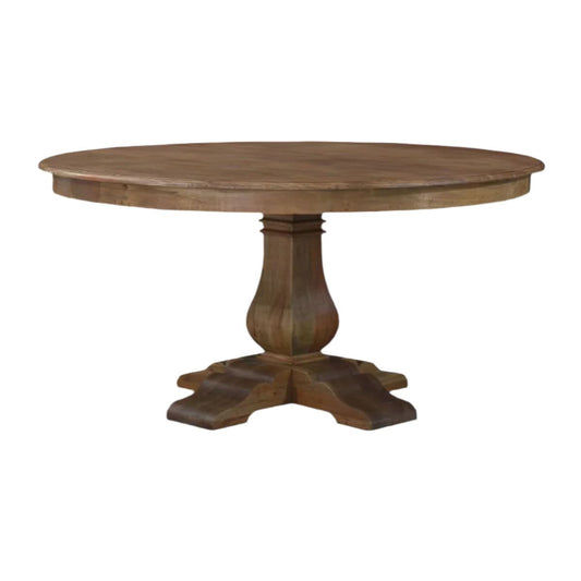 BECKETT HAMPTON STYLE SOLID MAHOGANY ROUND TRESTLE DINING TABLE IN ANTIQUE FRENCH OAK 183CM - MyChocolateWood