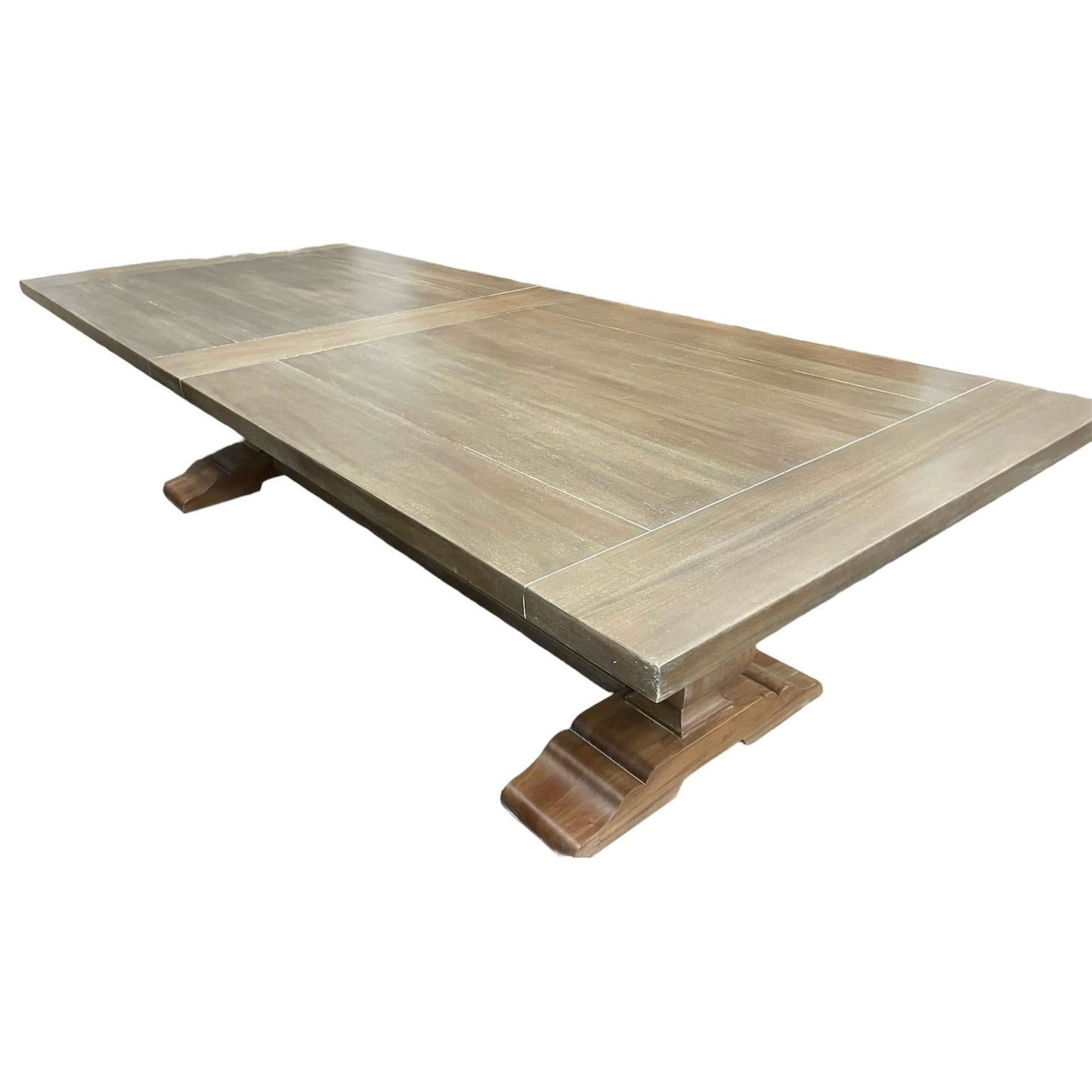 Beckett Hampton Style Solid Mahogany Rectangular Trestle Dining Table in Straw Wash - Chocolate Wood