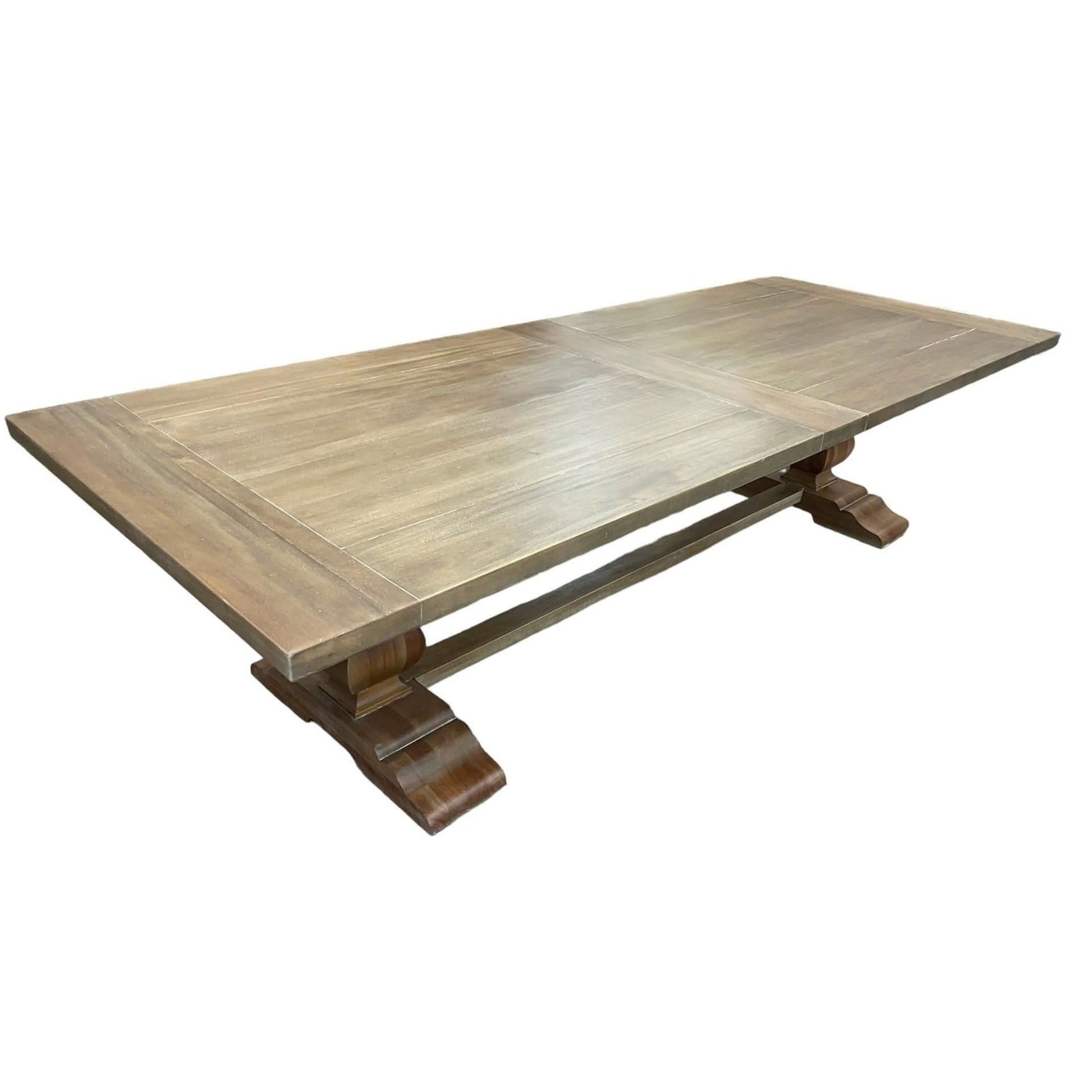 Beckett Hampton Style Solid Mahogany Rectangular Trestle Dining Table in Straw Wash - Chocolate Wood