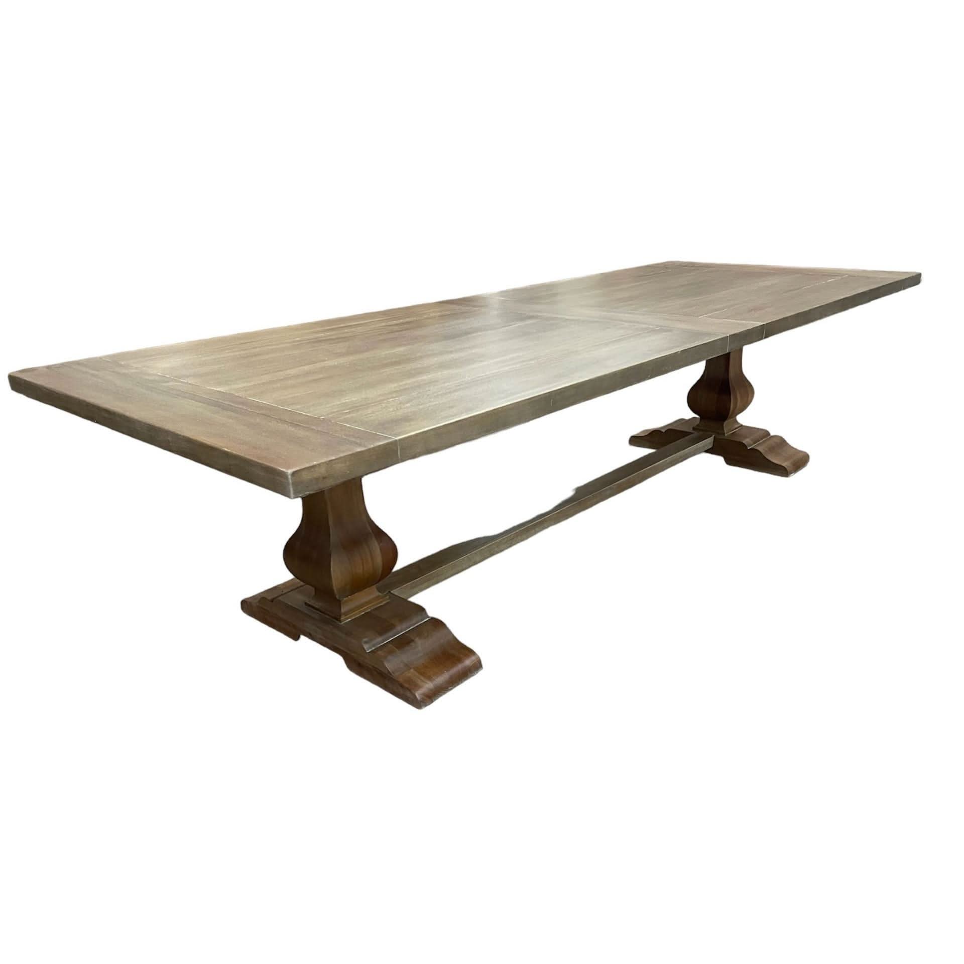 BECKETT HAMPTON STYLE SOLID MAHOGANY TRESTLE DINING TABLE IN STRAW WASH 244CM - MyChocolateWood