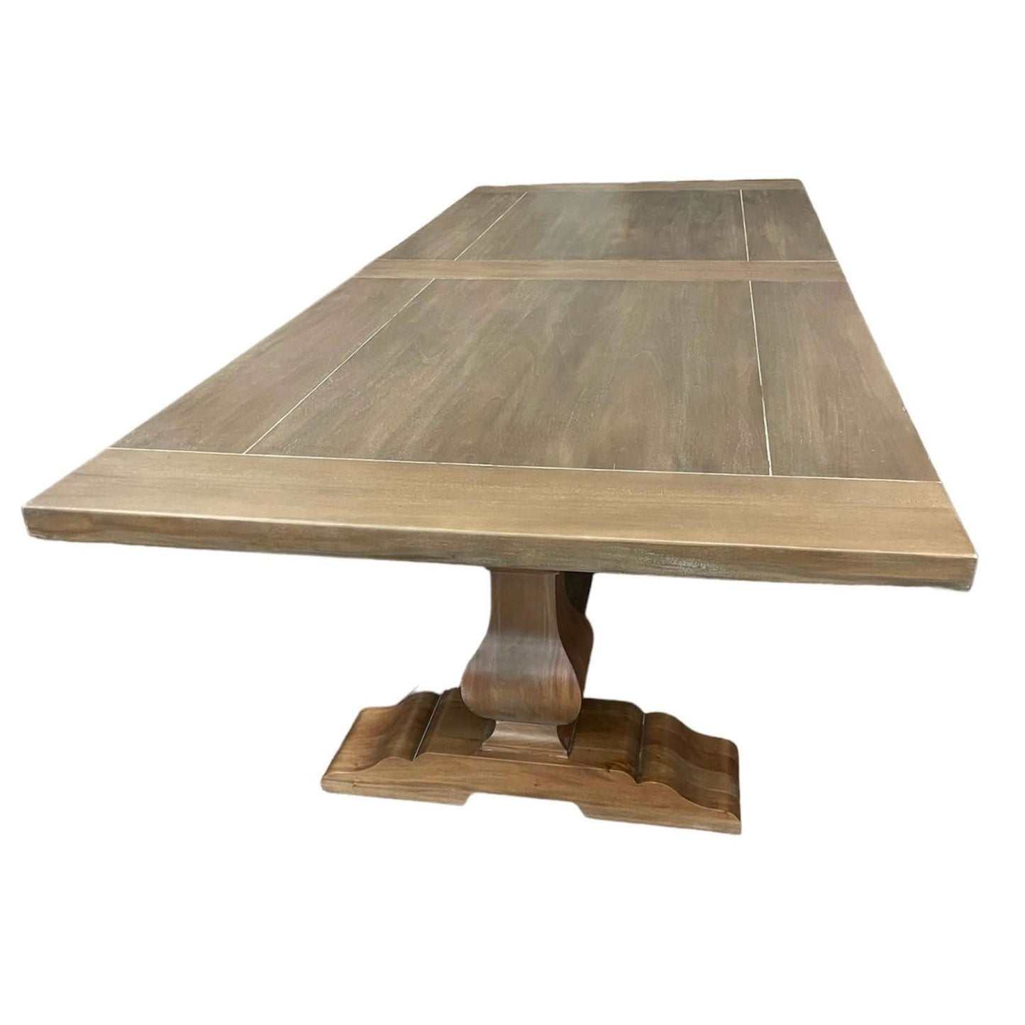 BECKETT HAMPTON STYLE SOLID MAHOGANY TRESTLE DINING TABLE IN STRAW WASH 305CM - MyChocolateWood