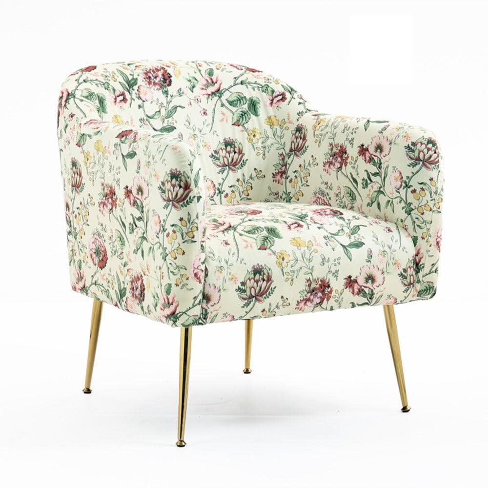BELINDA FLORAL ARMCHAIR WITH GOLDEN METAL LEGS - MyChocolateWood
