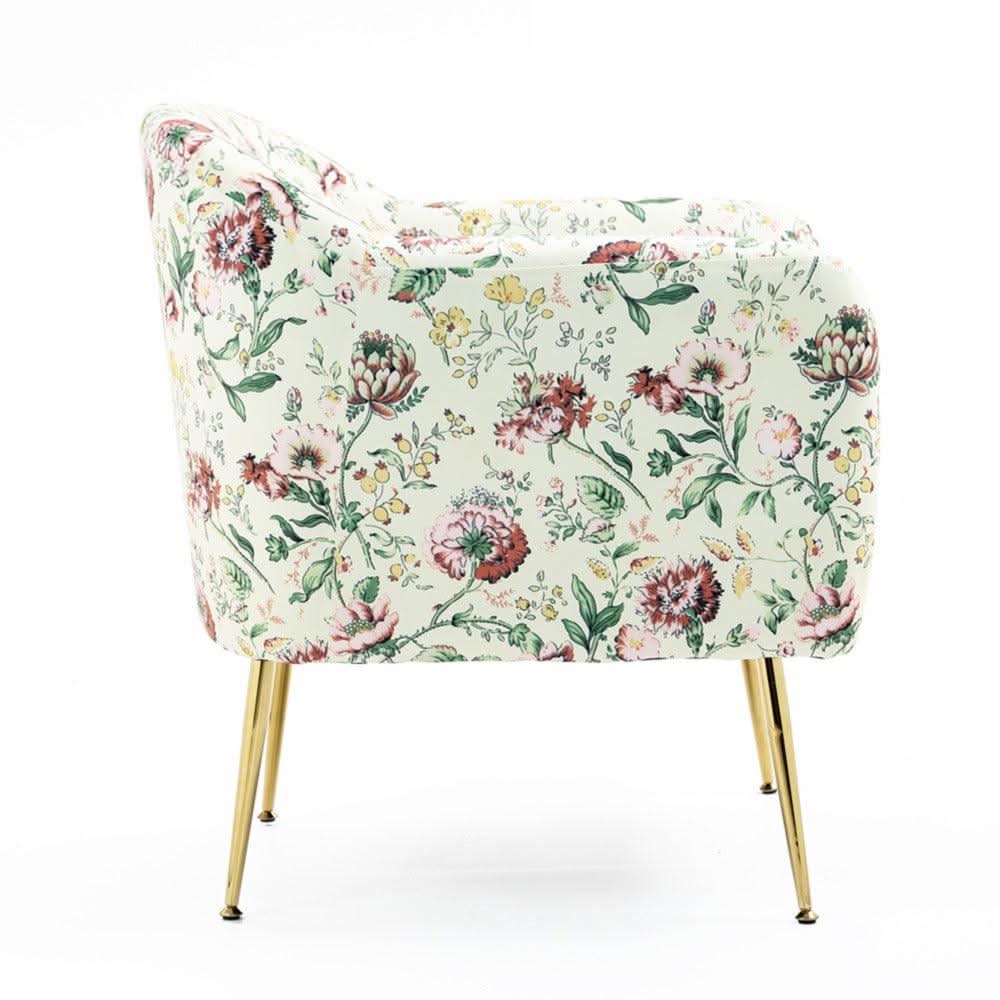 BELINDA FLORAL ARMCHAIR WITH GOLDEN METAL LEGS - MyChocolateWood
