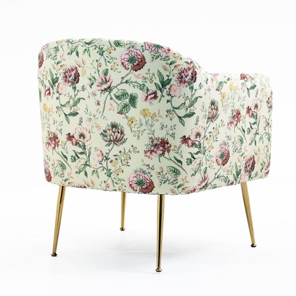 BELINDA FLORAL ARMCHAIR WITH GOLDEN METAL LEGS - MyChocolateWood