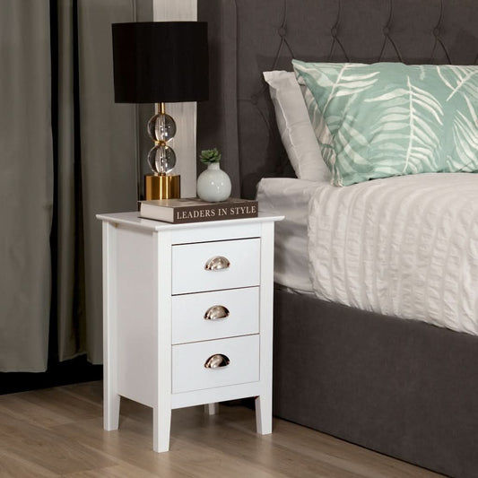 BELLE 3-DRAWER BEDSIDE TABLE WHITE - MyChocolateWood