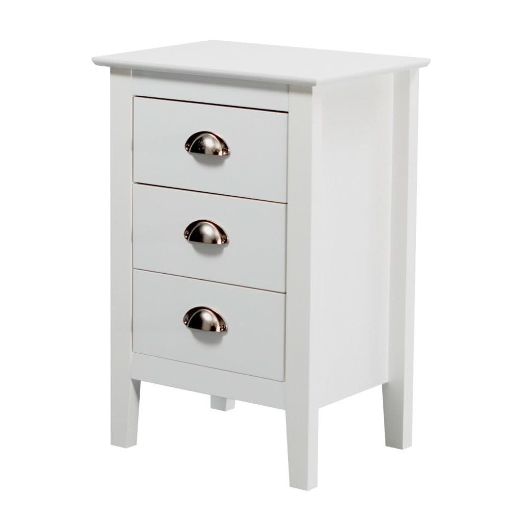 BELLE 3-DRAWER BEDSIDE TABLE WHITE - MyChocolateWood
