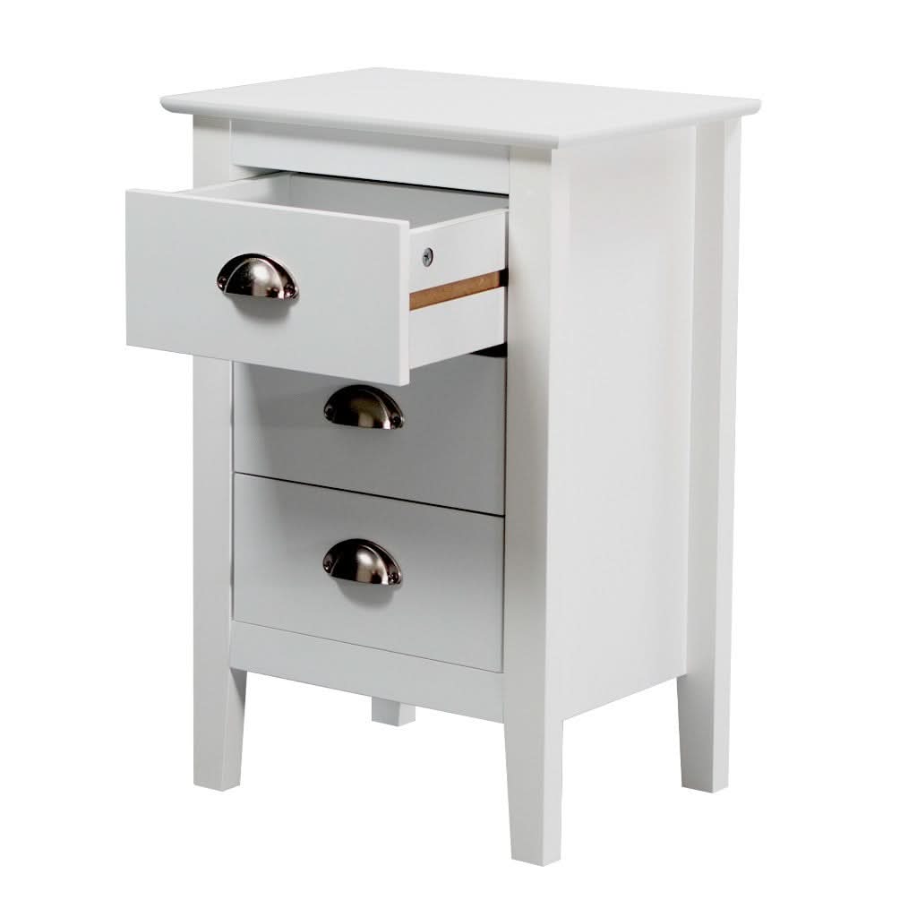 BELLE 3-DRAWER BEDSIDE TABLE WHITE - MyChocolateWood
