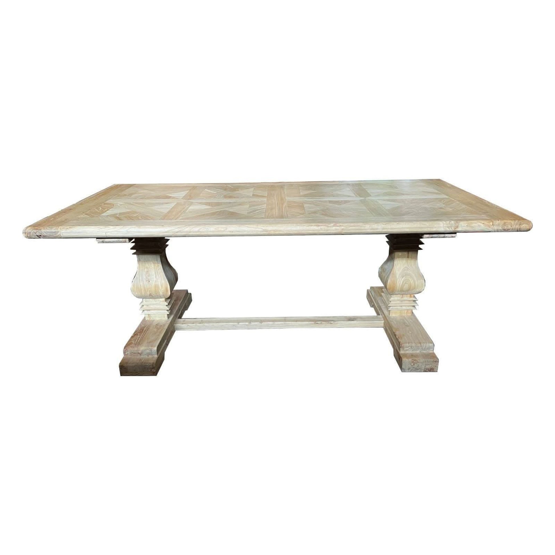Rosell Recycled Elm Dining Table with Parquetry Top 250cm - Chocolate Wood