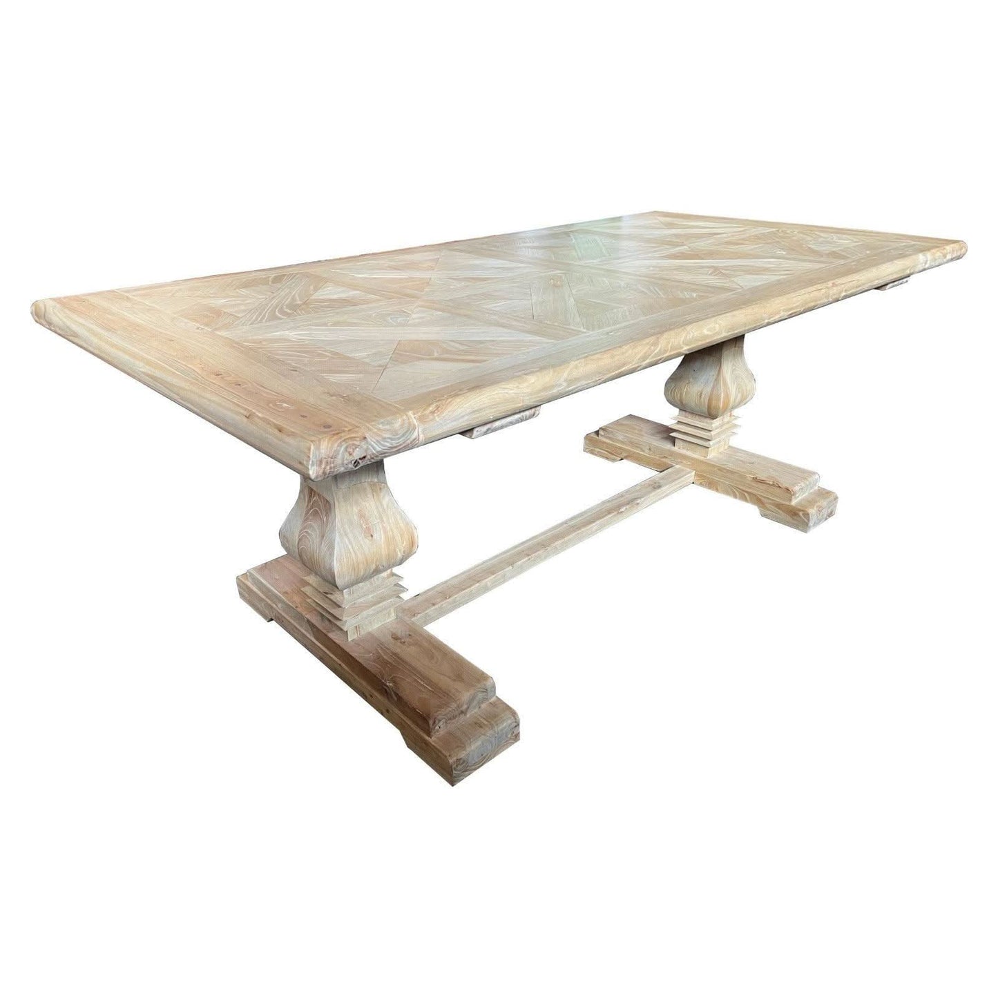 BELLINGTON RECYCLED ELM DINING TABLE PARQUETRY TOP 250CM - MyChocolateWood